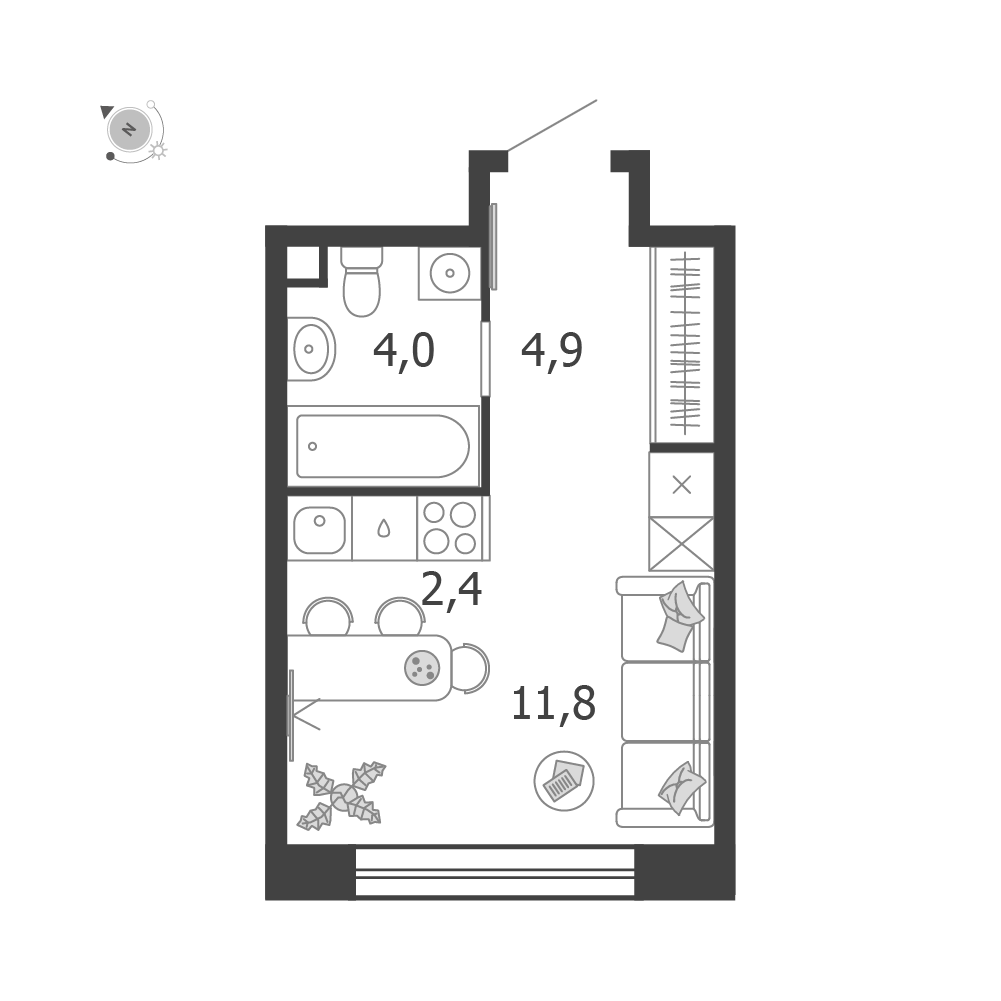 Планировка студии 23,1 м² в ЖК Шагал