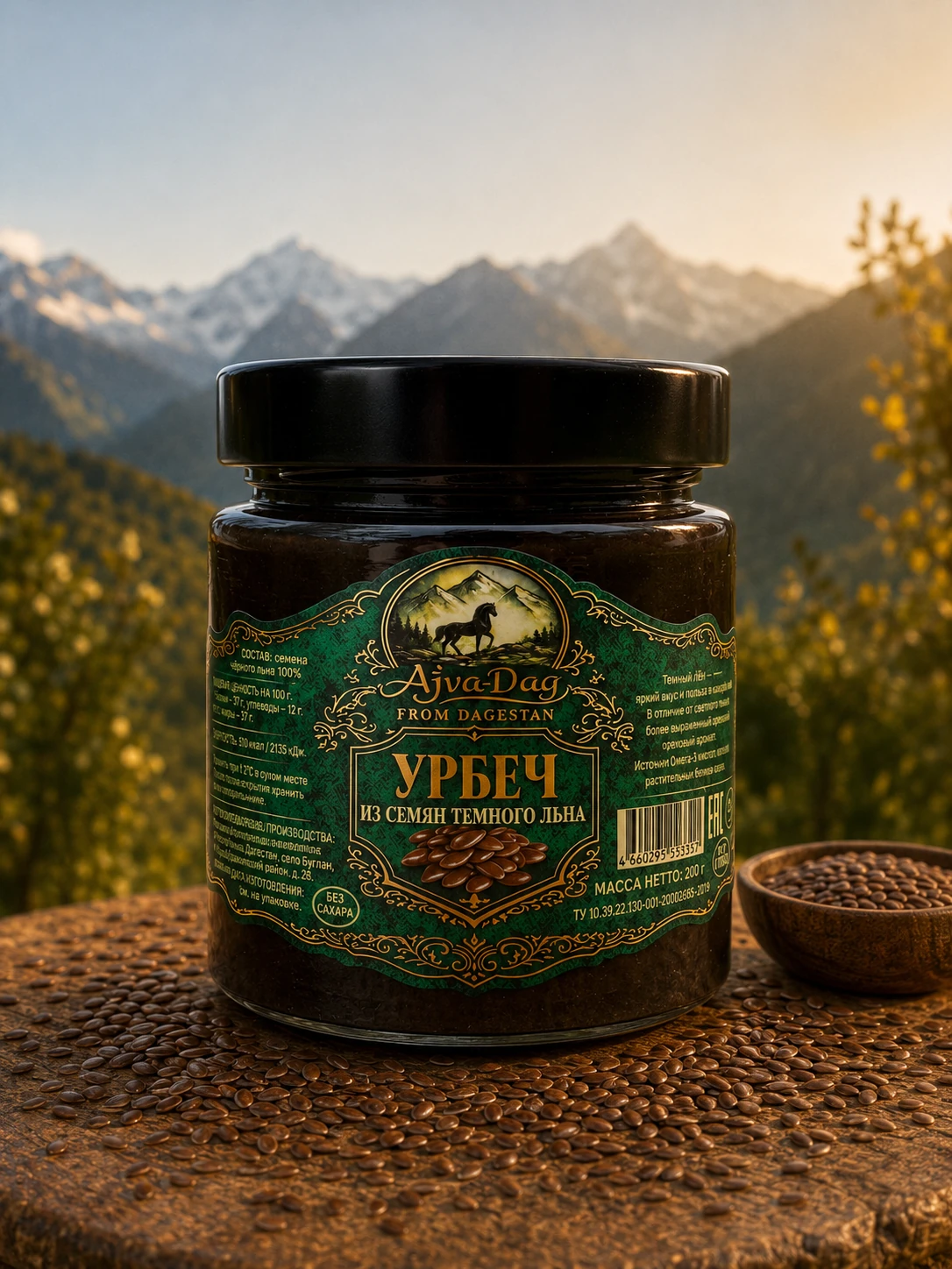 Урбеч из семян темного льна, без сахара, 200г