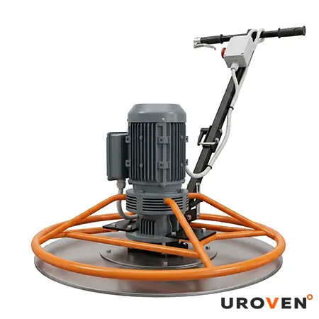 GROST ST60-1: Надежная электрическая затирочная машина ("вертолет") Электрическая затирочная машина по бетону GROST ST60-1 (вертолет) с оранжевой рамой и серым двигателем на белом фоне.