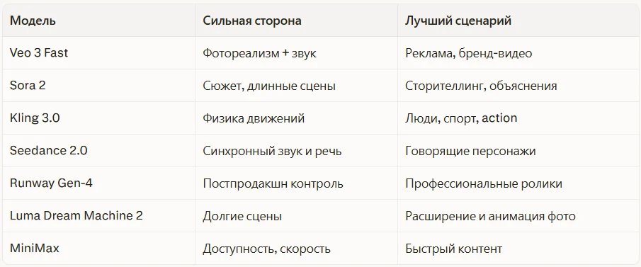 Сравнение видеомоделей SYNTX.AI