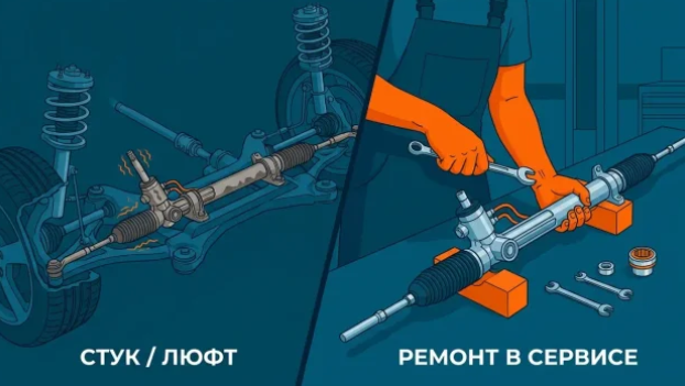стук при повороте люфт рулевой рейки